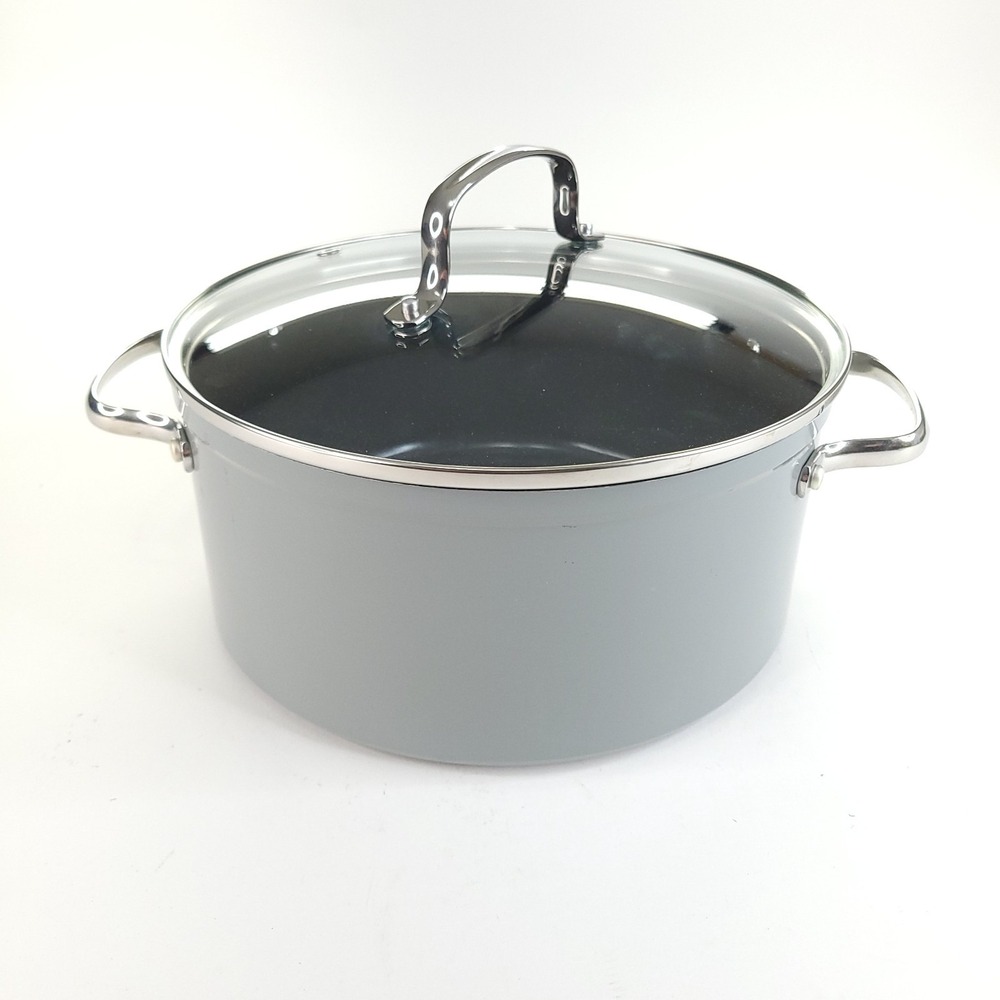 NuWave Duralon Blue 5 Qt. Ceramic Non-Stick Gray Stock Pot with Glass Lid